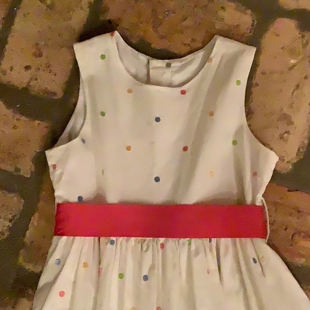 Easter Dress sz 6 linen dress with pastel dots & Ribbon sash